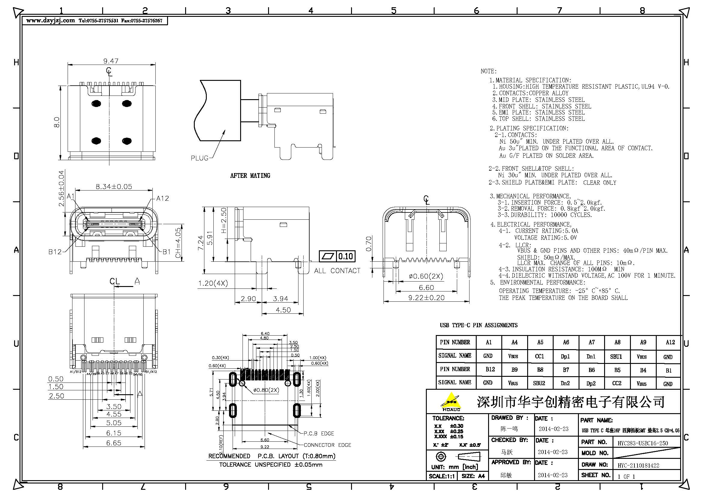 USB TYPE C 母座16P 四腳插板SMT 墊高2.5 CH=4.05.jpg