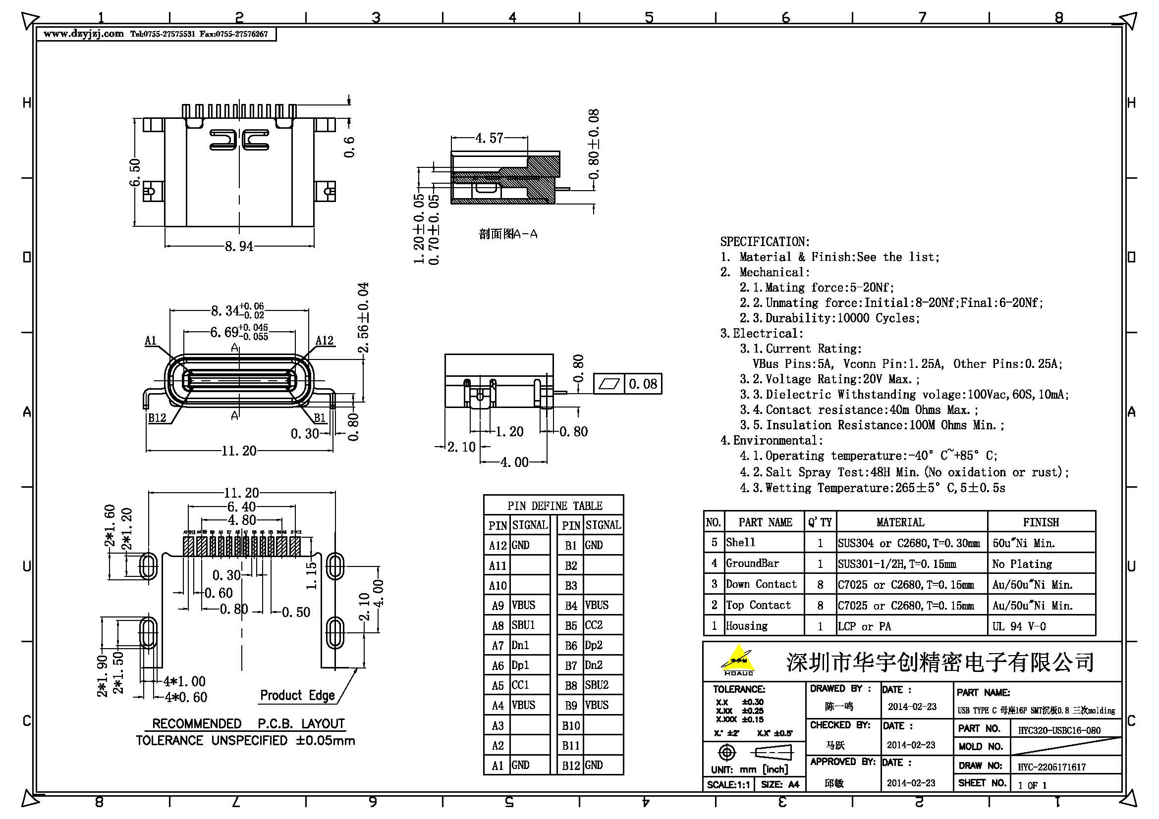 USB TYPE C 母座16P SMT沉板0.8 三次molding.jpg