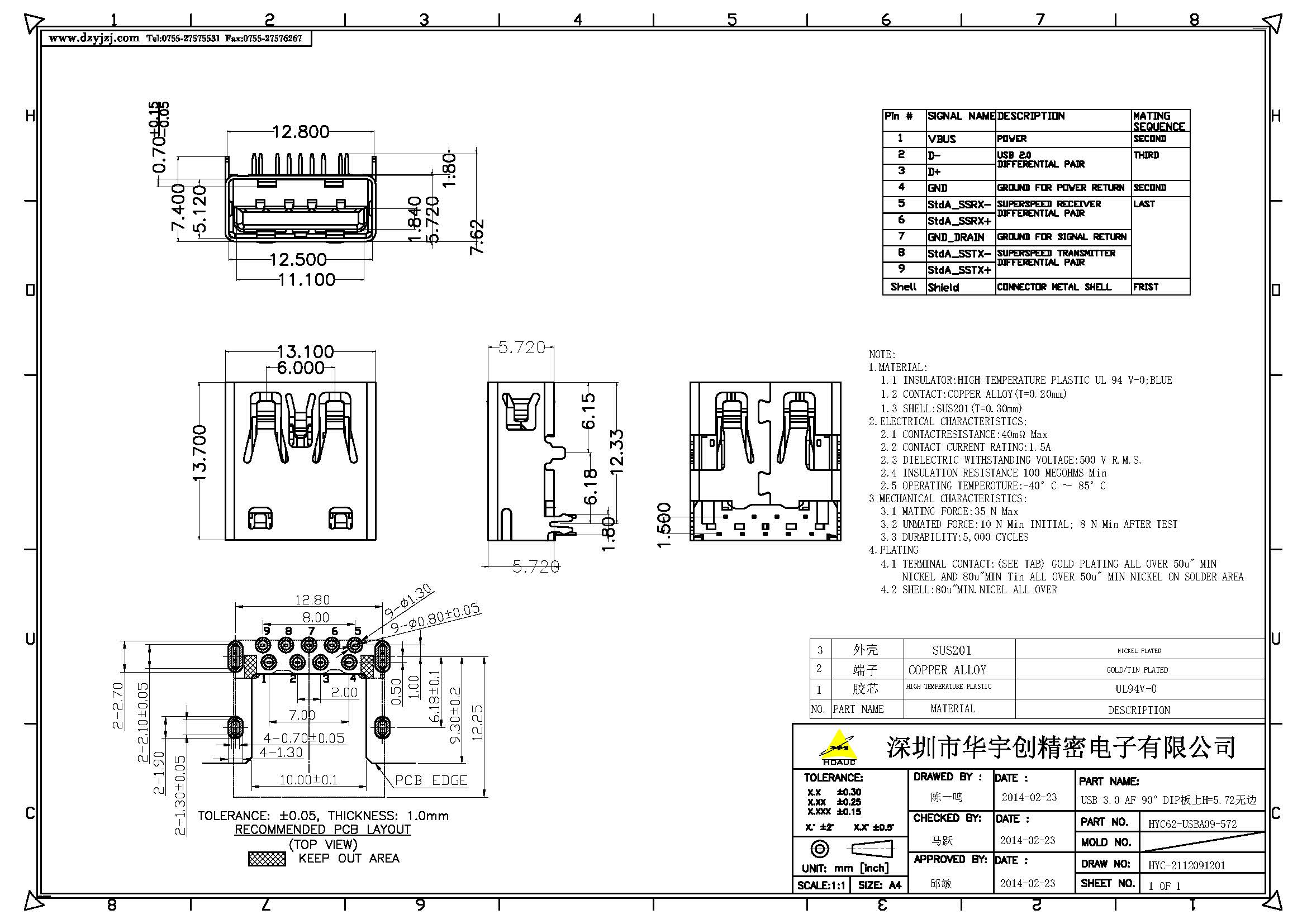 USB 3.0 AF 90° DIP板上H=5.72 無卷邊產(chǎn)品圖.jpg