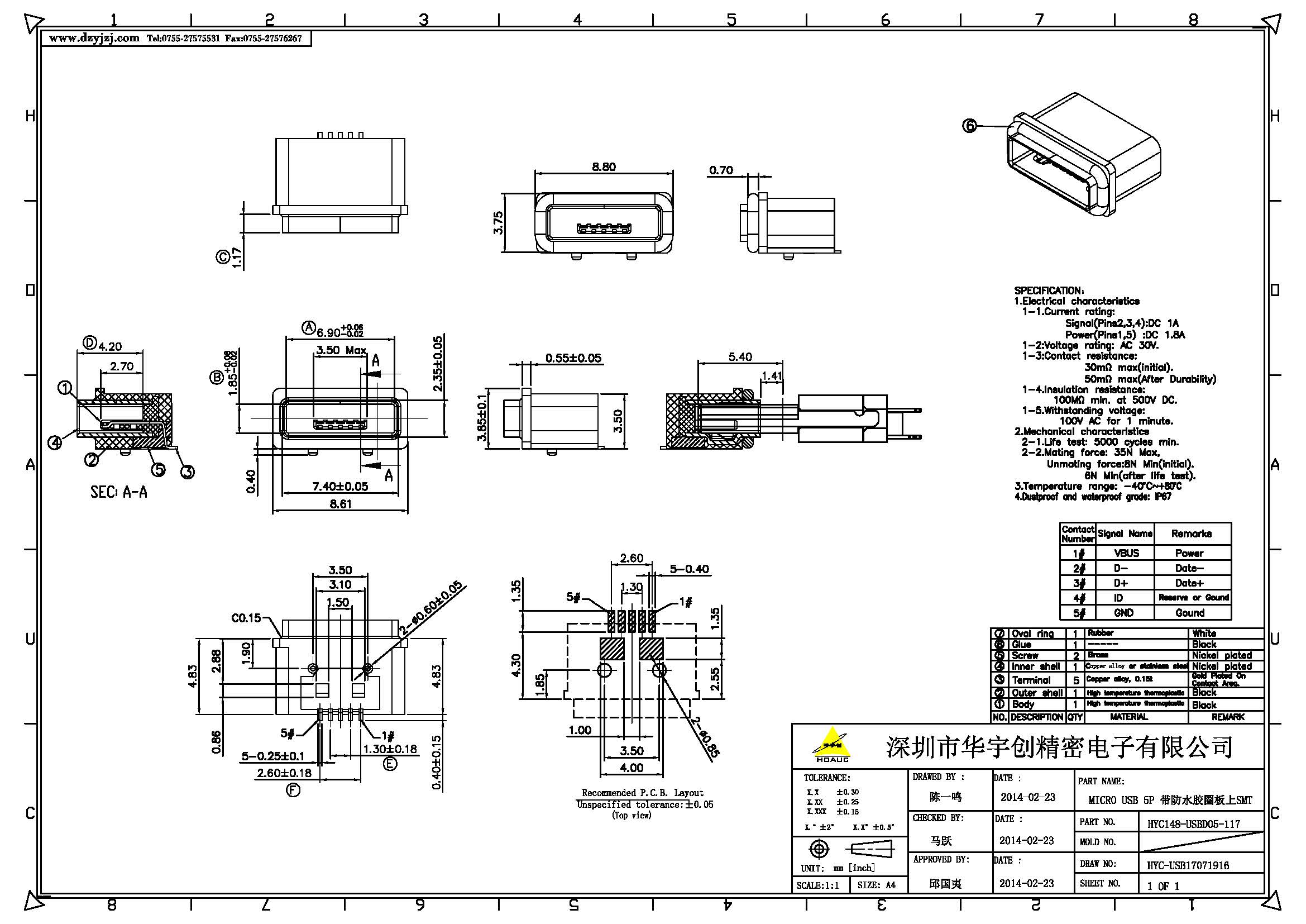 MICRO USB 5P 帶防水膠圈板上SMT產(chǎn)品圖.jpg