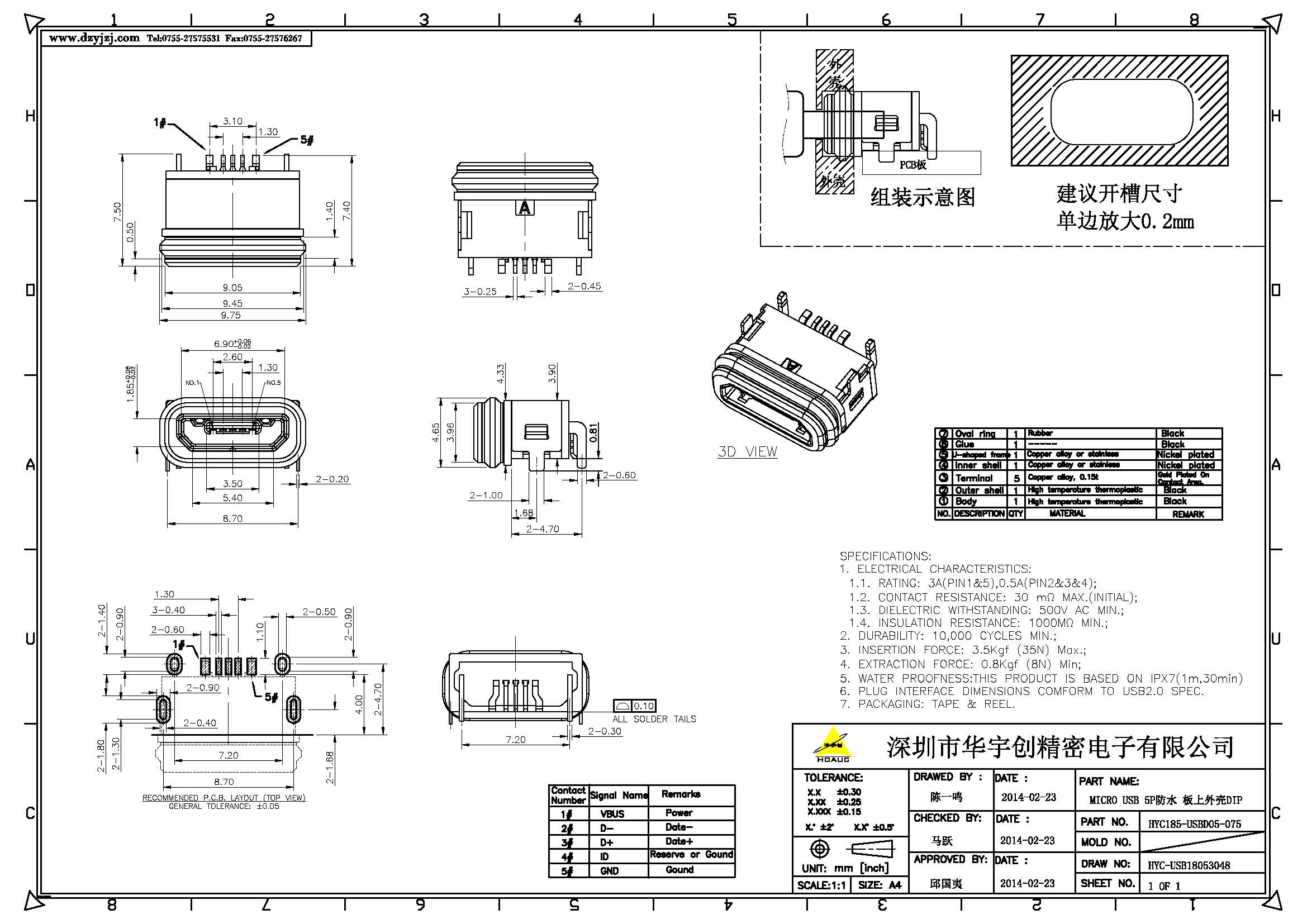 MICRO USB 5P B口帶防水膠圈 板上外殼DIP 端子SMT產(chǎn)品圖.jpg