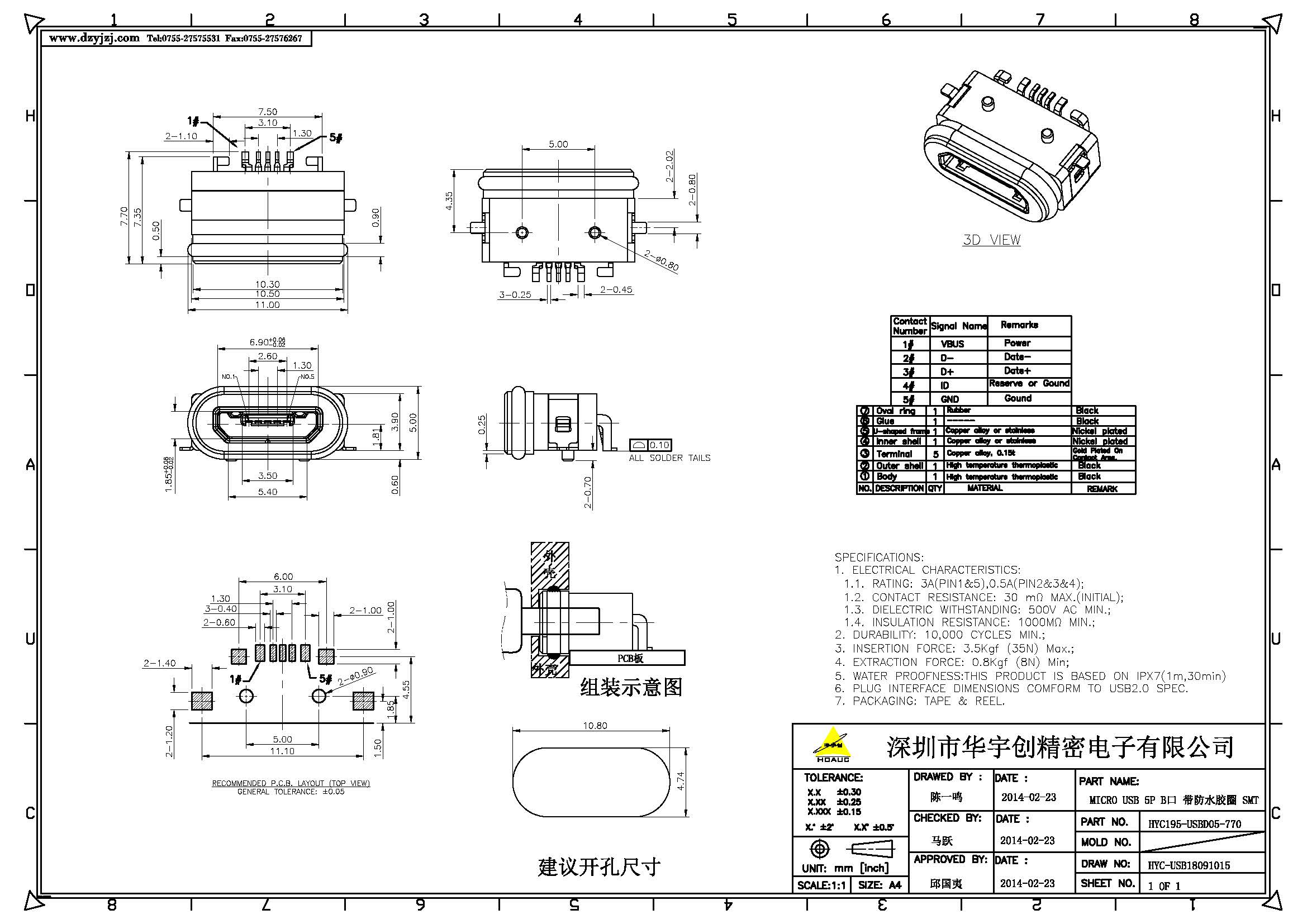 MICRO USB 5P B口 帶防水膠圈 SMT產品圖.jpg