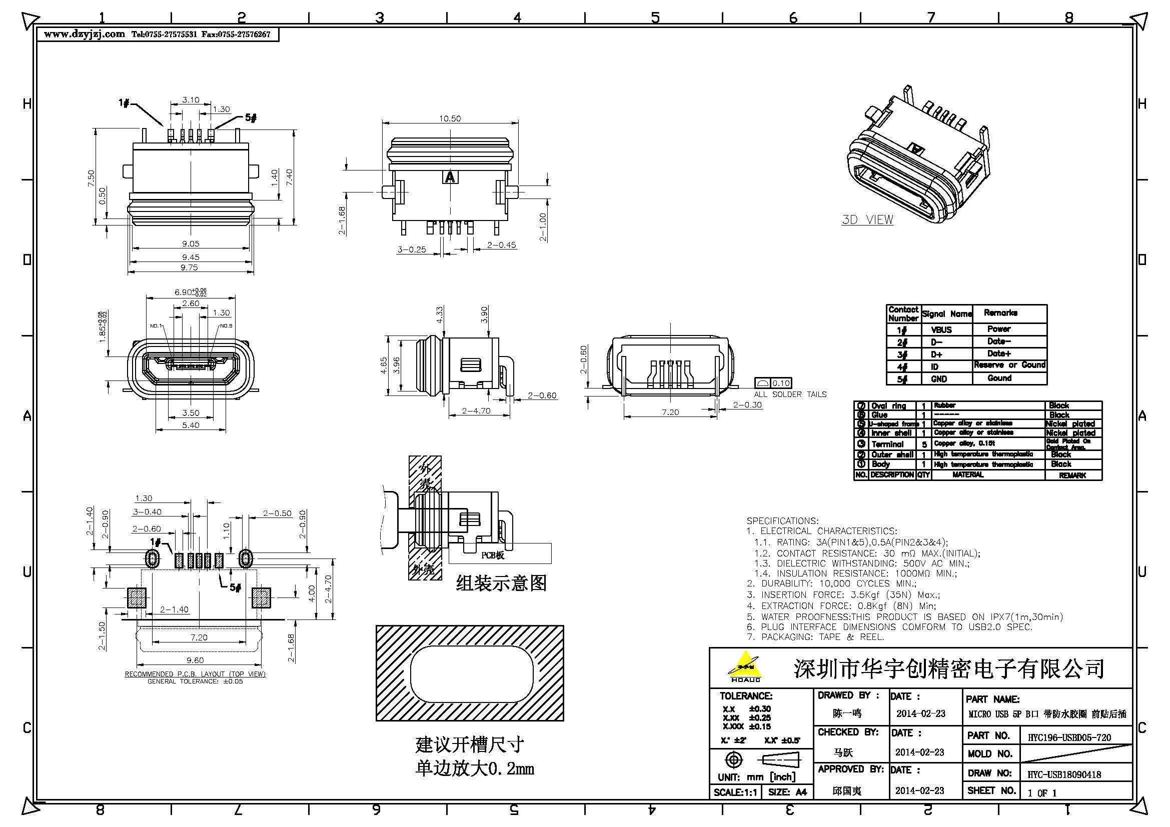 MICRO USB 5P B口 帶防水膠圈 前貼后插產(chǎn)品圖.jpg