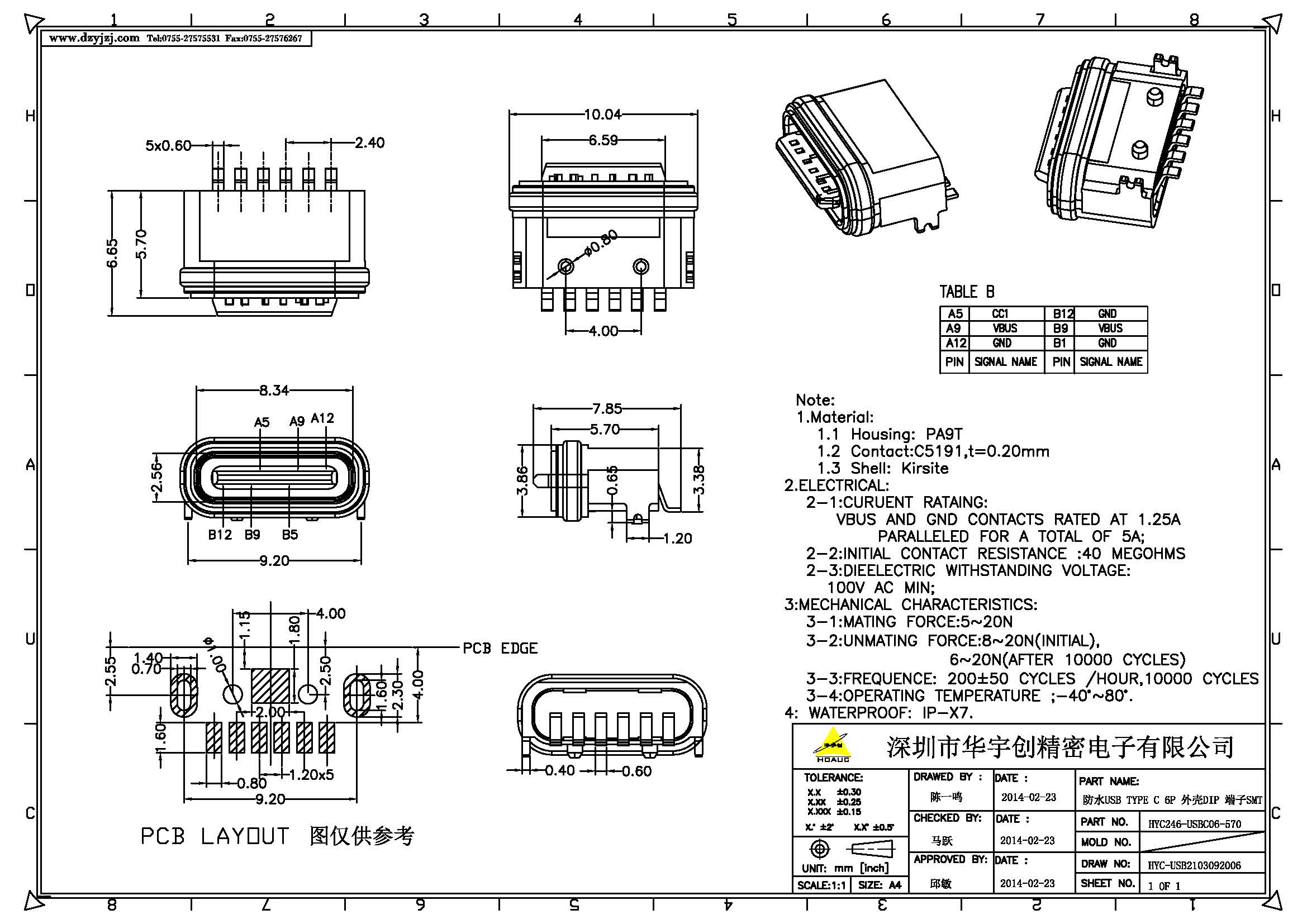 防水USB TYPE C 6P 外殼DIP 端子SMT帶柱產(chǎn)品圖.jpg