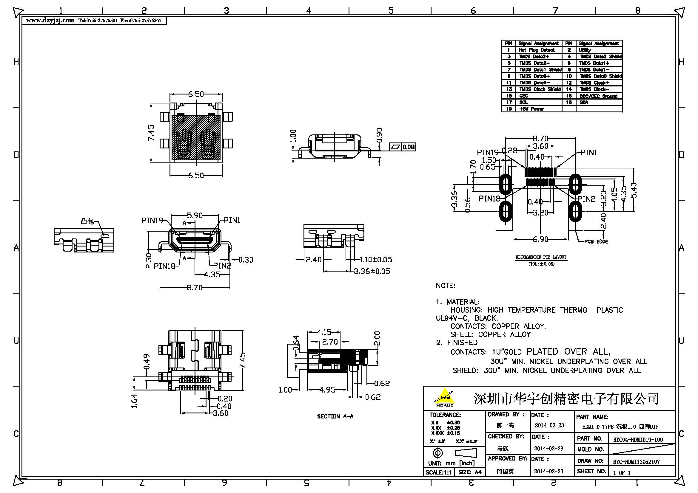 HDMI D TYPE  沉板1.0 四腳DIP產(chǎn)品圖.jpg